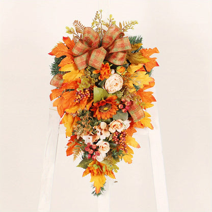 21" Fall Wreath for Front Door Decor with Sunflowers, Peony, Maple Leaves and Berries Autumn Harvest Thanksgiving Decoration