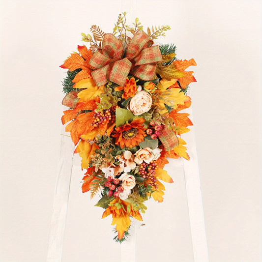 21" Fall Wreath for Front Door Decor with Sunflowers, Peony, Maple Leaves and Berries Autumn Harvest Thanksgiving Decoration