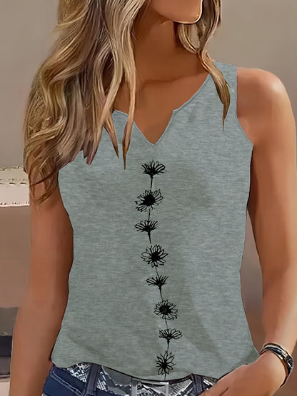 Sixsr Floral Print Tank Top, Casual Notch Neck Summer Sleeveless Top, Women's Clothing