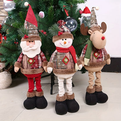 Adorable Christmas Plush Figurine Set - Santa, Snowman & Reindeer with Adjustable Legs | Perfect for Holiday Home Decor & Party Accents