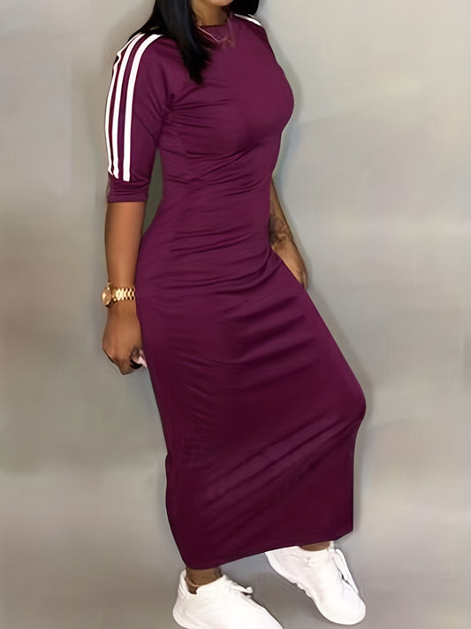 Sixsr Striped Print Maxi Dress, Casual Crew Neck Dress For Spring & Summer, Women's Clothing