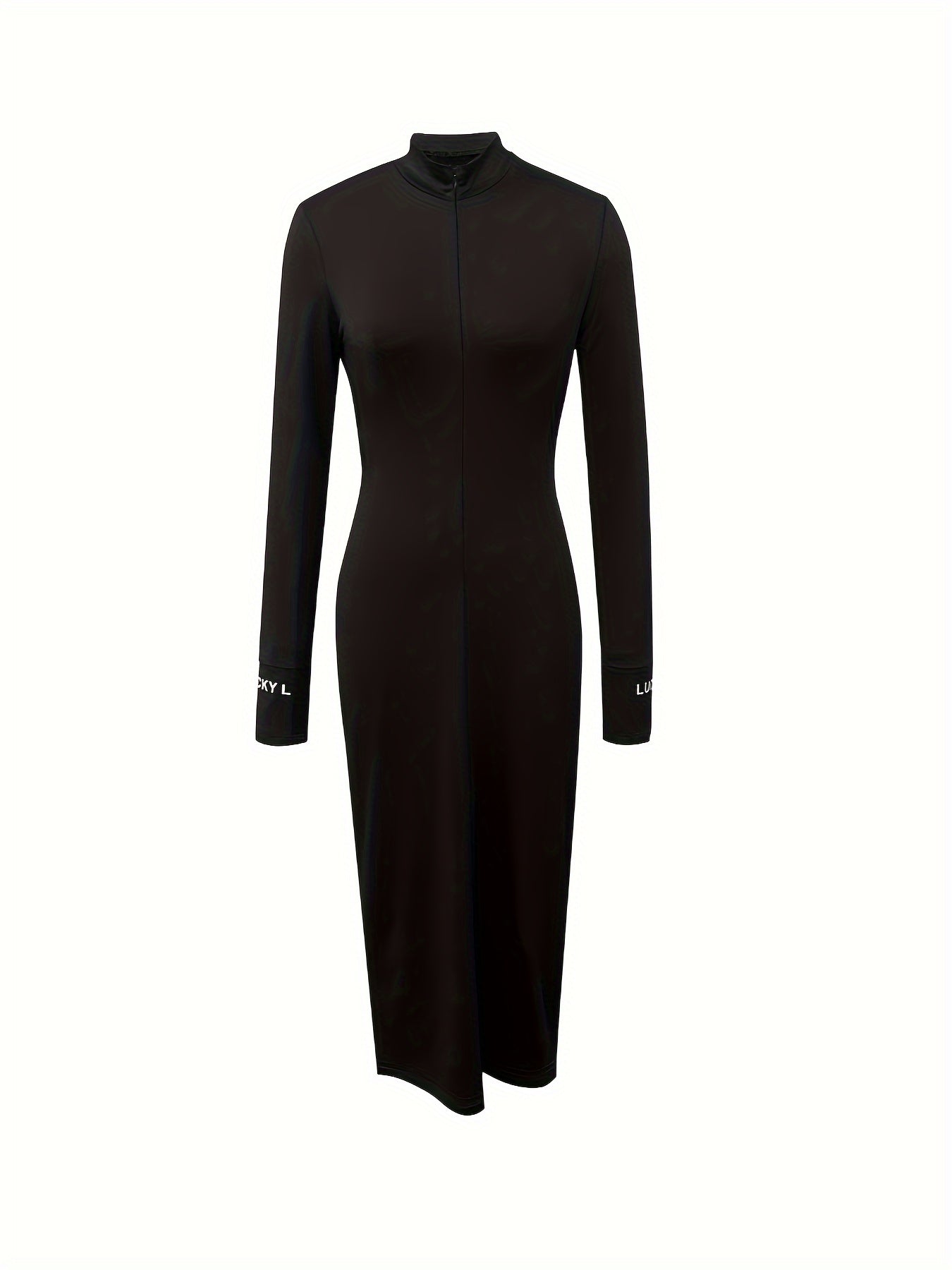 Sixsr Letter Pattern Bodycon Dress, Elegant Long Sleeve Midi Dress, Women's Clothing