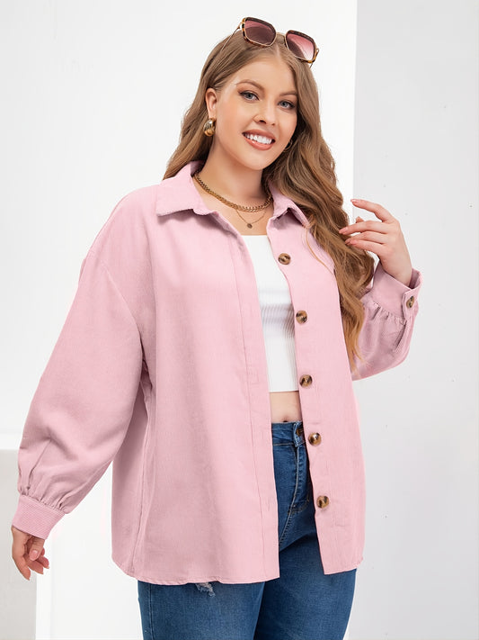Sixsr Plus Size Solid Button Front Rib Knit Jacket, Women's Plus Casual Fall Winter Outerwear Coat