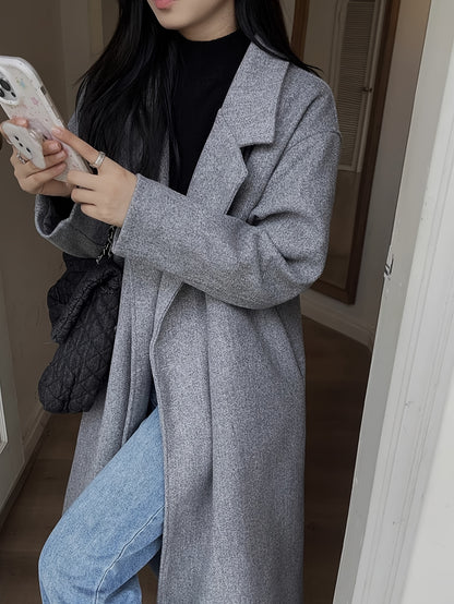 Sixsr Double Breasted Lapel Coat, Casual Long Sleeve Fall & Winter Outerwear, Women's Clothing