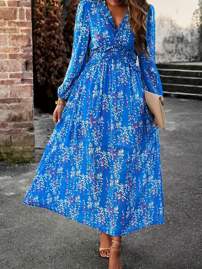 Sixsr Floral Print Maxi Dress, Casual V Neck Long Sleeve Dress, Women's Clothing