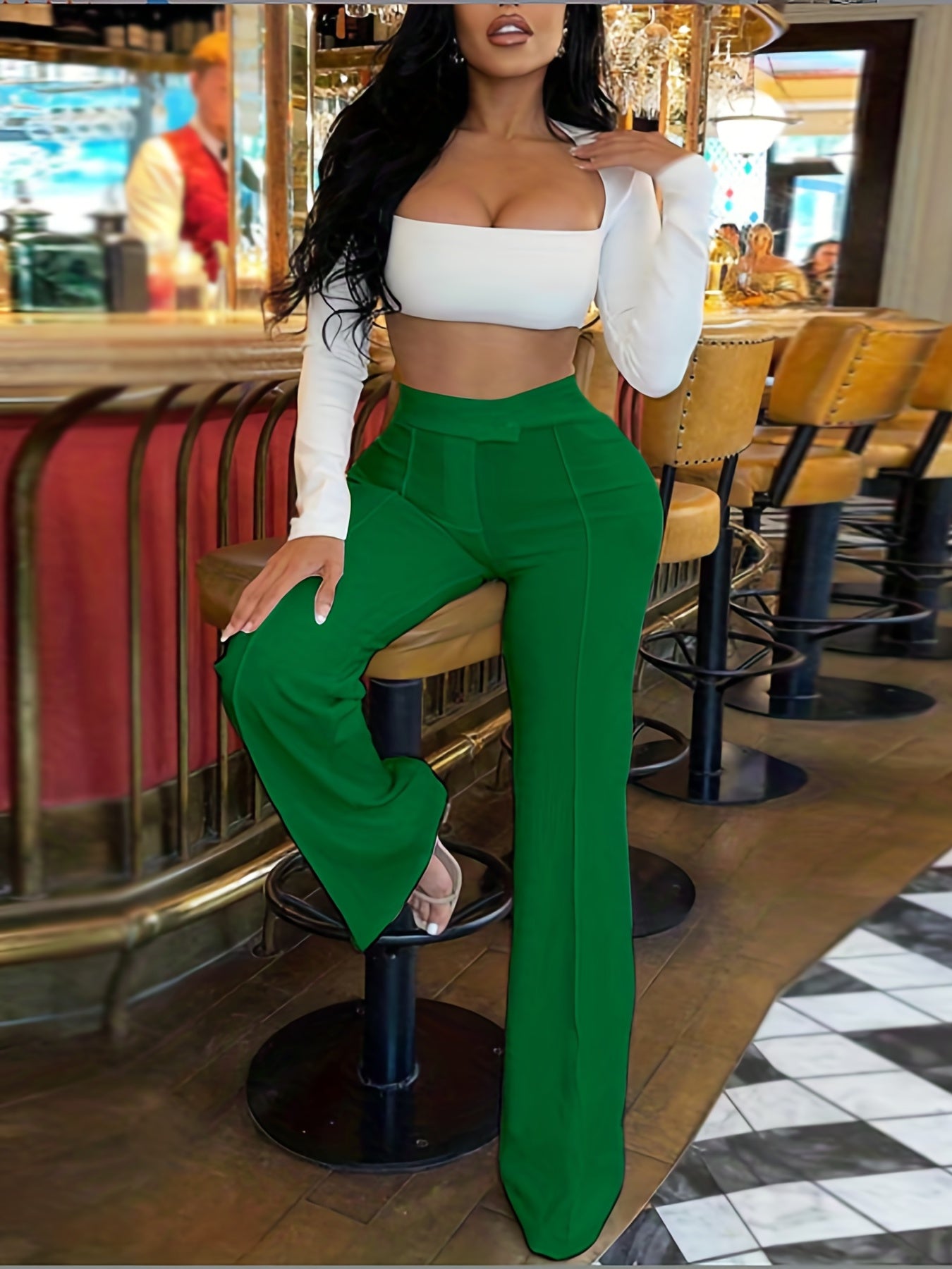 Sixsr Tailored Solid Pants, Solid High Waist Wide Leg Work Office Pants, Women's Clothing