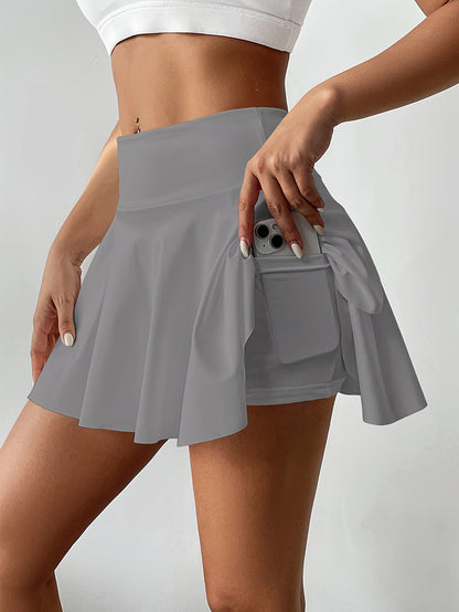 Sixsr  Solid Color Sports Skorts With Phone Pocket, Tennis Golf Yoga Active Skirts, Women's Activewear