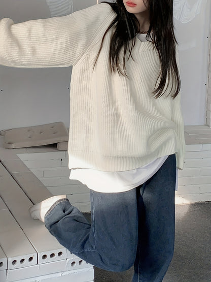 Sixsr Back Button V Neck Sweater, Casual Long Sleeve Sweater For Fall & Winter, Women's Clothing