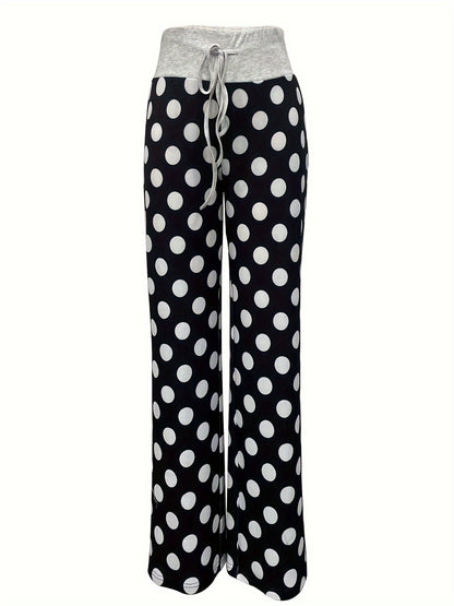 Sixsr Polka Dot Print Pants, Casual Drawstring Waist Loose Pants, Women's Clothing