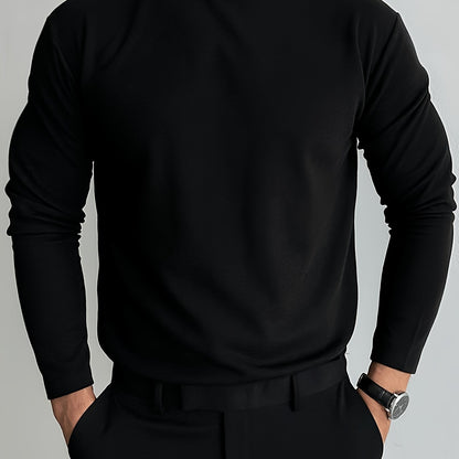 Sixsr Solid Comfy Men's Slim Fit Knitted Long Sleeve Turtleneck Bottoming Shirt, Men's Fleece Warm Top, Fall Winter