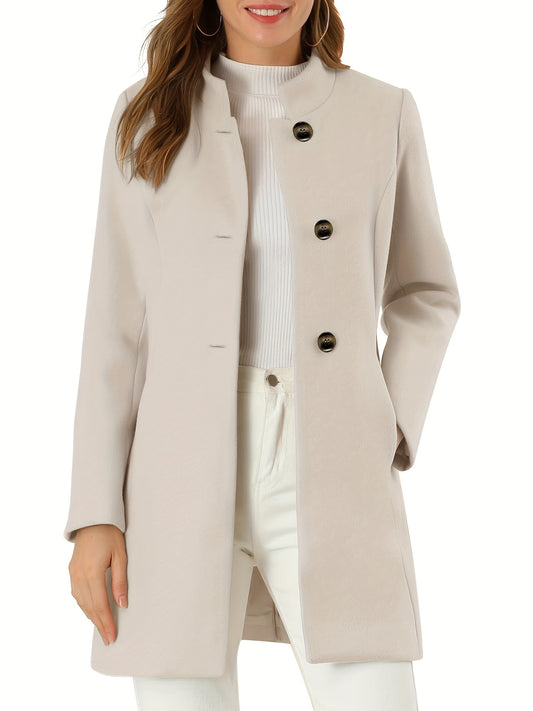 Sixsr Long Sleeve Button Up Overcoat, Solid Casual Coat For Spring & Fall, Women's Clothing