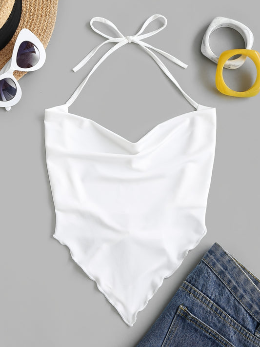 Solid Crop Halter Top, Casual Every Day Top For Summer & Spring, Women's Clothing