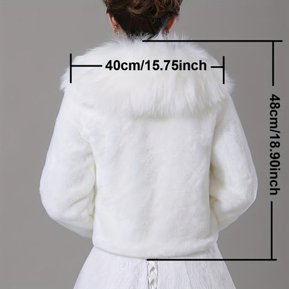 Sixsr White Faux Fur Shawl Plush Collar Wrap Elegant Long Sleeve Bride Cape Decorative Windproof Warm Cardigan For Women