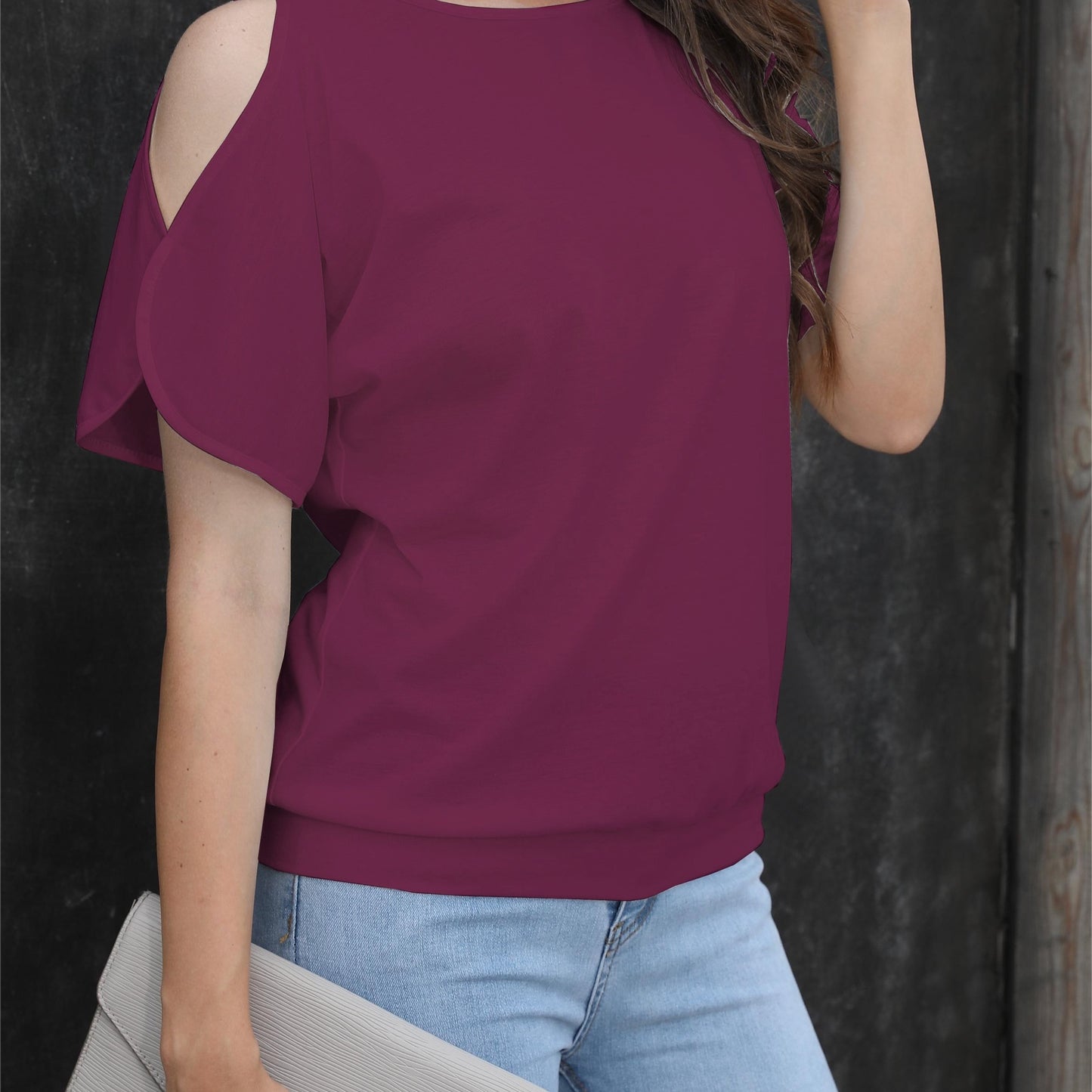 Cold Shoulder Crew Neck T-Shirt, Casual Short Sleeve T-Shirt For Spring & Summer, Women's Clothing