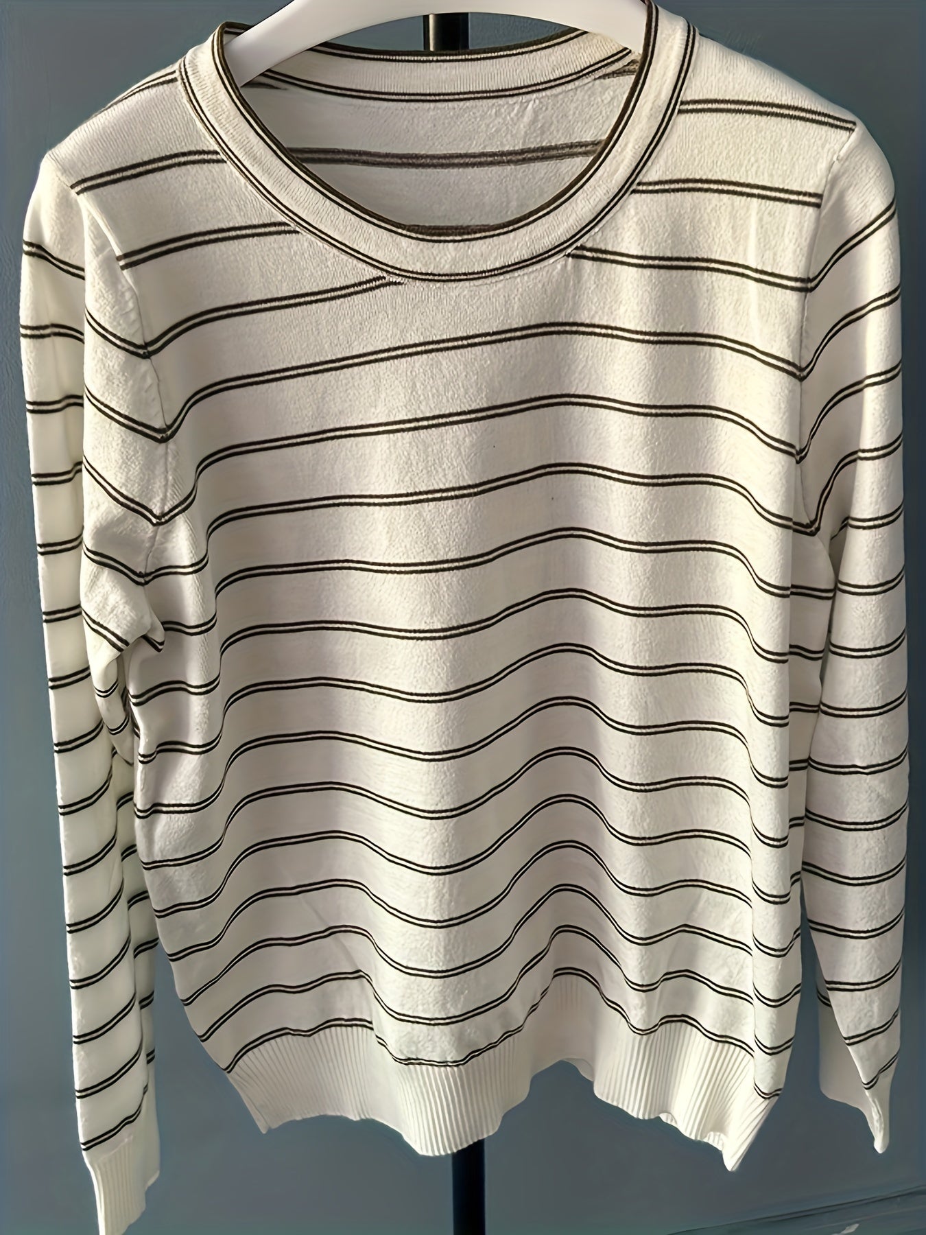 Sixsr Striped Knitted Pullover Sweater, Casual Long Sleeve Sweater For Fall & Winter, Women's Clothing