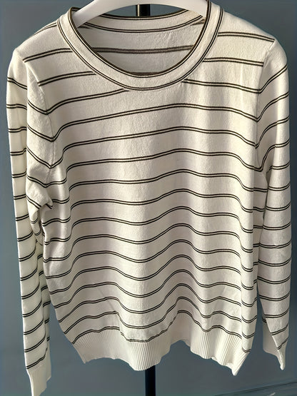 Sixsr Striped Knitted Pullover Sweater, Casual Long Sleeve Sweater For Fall & Winter, Women's Clothing