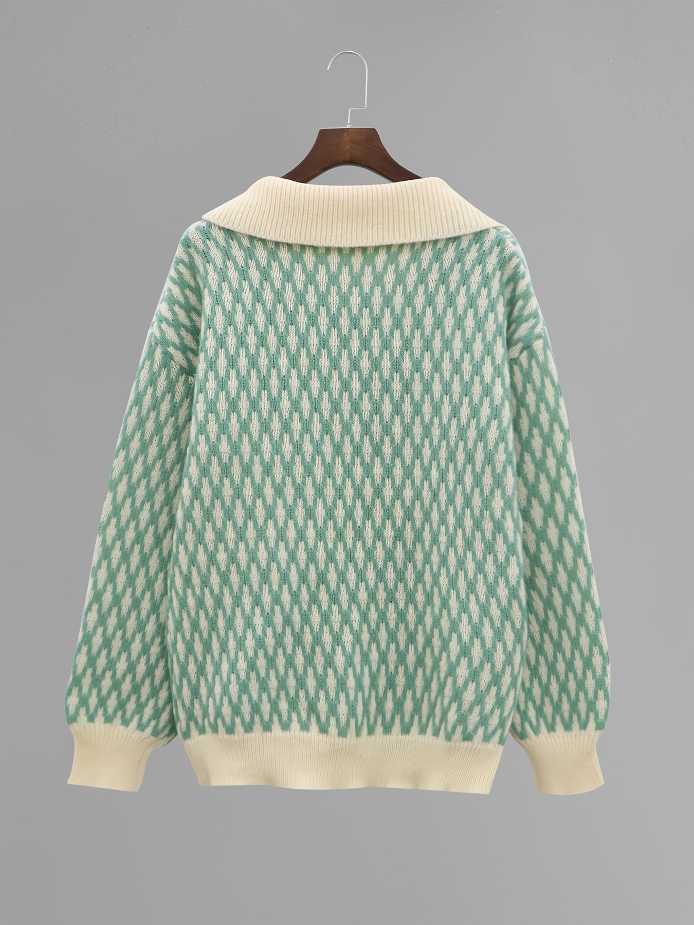 Sixsr Allover Pattern Flat Collar Pullover Sweater, Casual Long Sleeve Sweater, Women's Clothing