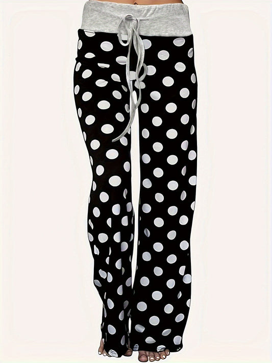 Sixsr Polka Dot Print Pants, Casual Drawstring Waist Loose Pants, Women's Clothing