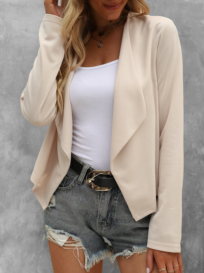 Solid Open Front Jacket, Casual Long Sleeve Jacket For Spring & Fall, Women's Clothing