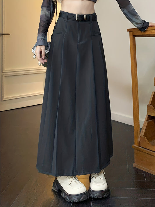 Sixsr Solid Pleated Swing Skirt, Versatile High Waist Skirt For Spring & Summer, Women's Clothing