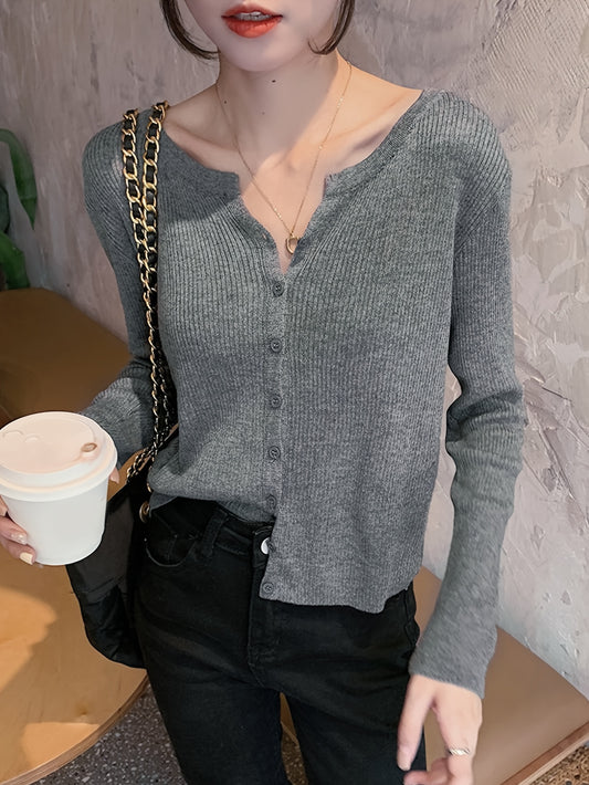 Sixsr Elegant Button Front Solid Cardigan, Long Sleeve Cardigan For Fall & Winter, Women's Clothing