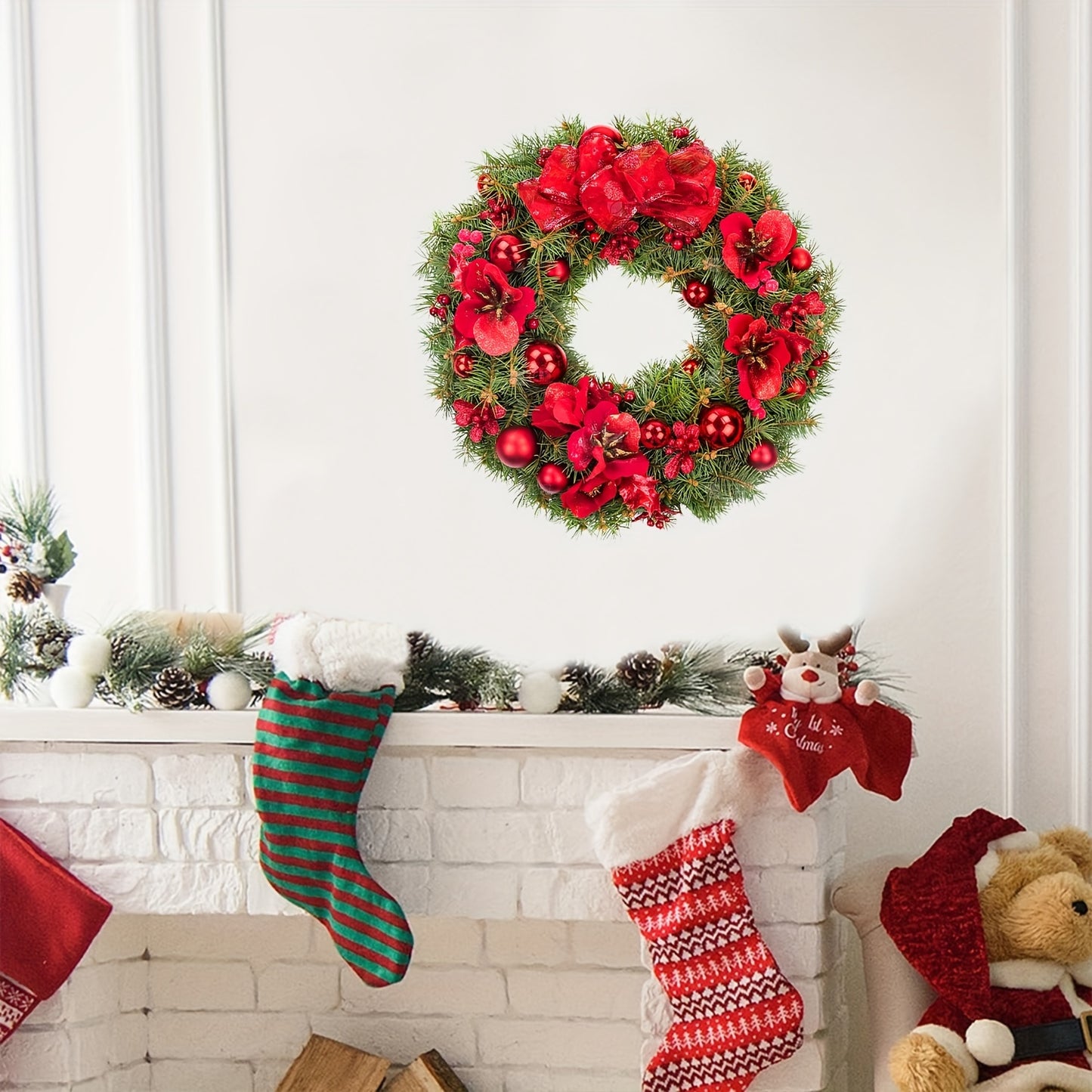 1pc Christmas Wreath Wall Decal - Removable Vinyl Window Sticker for Holiday & Party Decor, Easy Peel-and-Stick Design