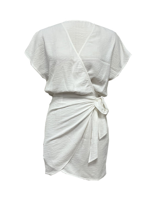 Sixsr Beach V Neck Wrap Dress, Solid Casual Dress For Summer & Spring, Women's Clothing