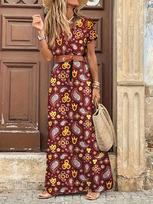Sixsr Women's Short Sleeve Floral Maxi Long Dress, Ladies Boho Party Evening Casual Dress, Women's Clothing