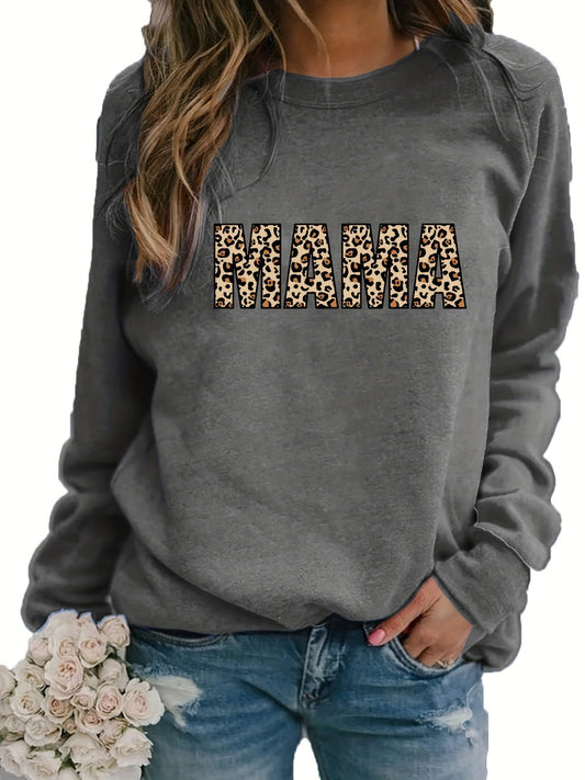 Sixsr Leopard Letter Print Pullover Sweatshirt, Casual Long Sleeve Crew Neck Sweatshirt For Fall & Winter, Women's Clothing