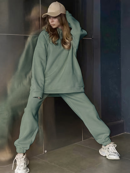 Sixsr Casual Solid Two-piece Set, Crew Neck Long Sleeve Sweatshirt & Elastic Waist Joggers Outfits, Women's Clothing
