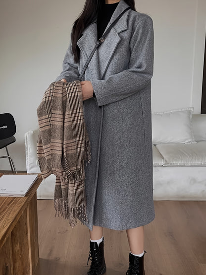 Sixsr Double Breasted Lapel Coat, Casual Long Sleeve Fall & Winter Outerwear, Women's Clothing