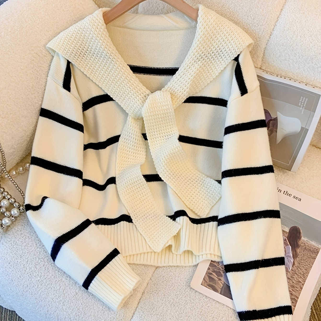 Sixsr Striped Knitted Pullover Sweater, Casual Long Sleeve Sweater For Fall & Winter, Women's Clothing