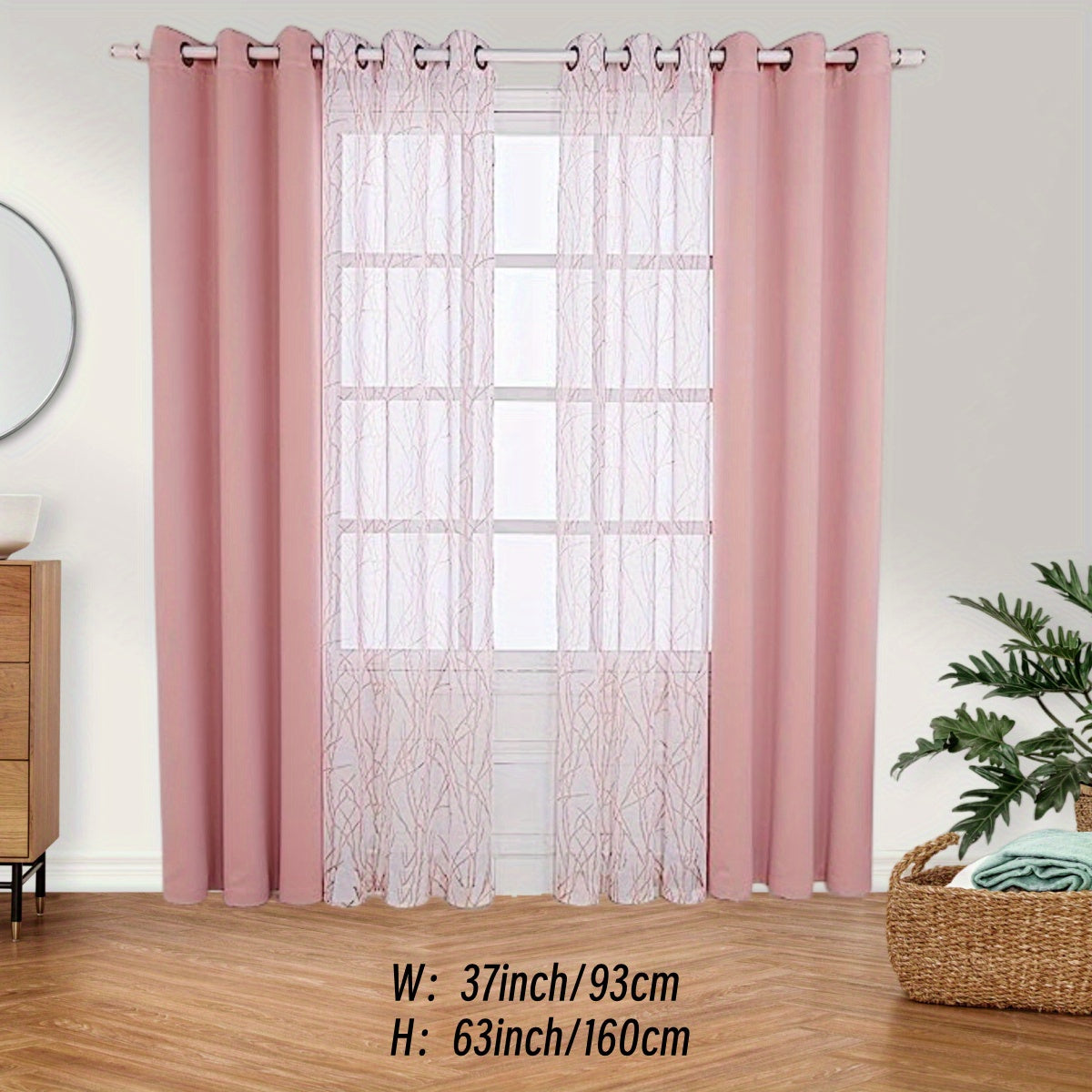 1 Panel Branch Printed Sheer Curtain + 1 Panel Blackout Curtain - Panels for Bedroom, Office, Living Room Home Decor with Grommet Top Window Drapes