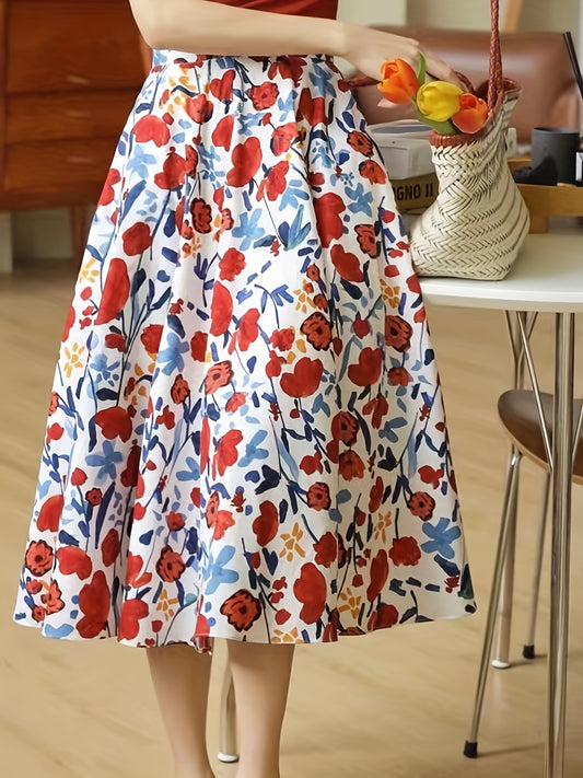 Sixsr Floral Print A-line Skirt, Casual Skirt For Spring & Summer, Women's Clothing