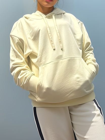 Sixsr Solid Color Kangaroo Pocket Hoodie, Casual Long Sleeve Drawstring Hoodie Sweatshirt, Women's Clothing