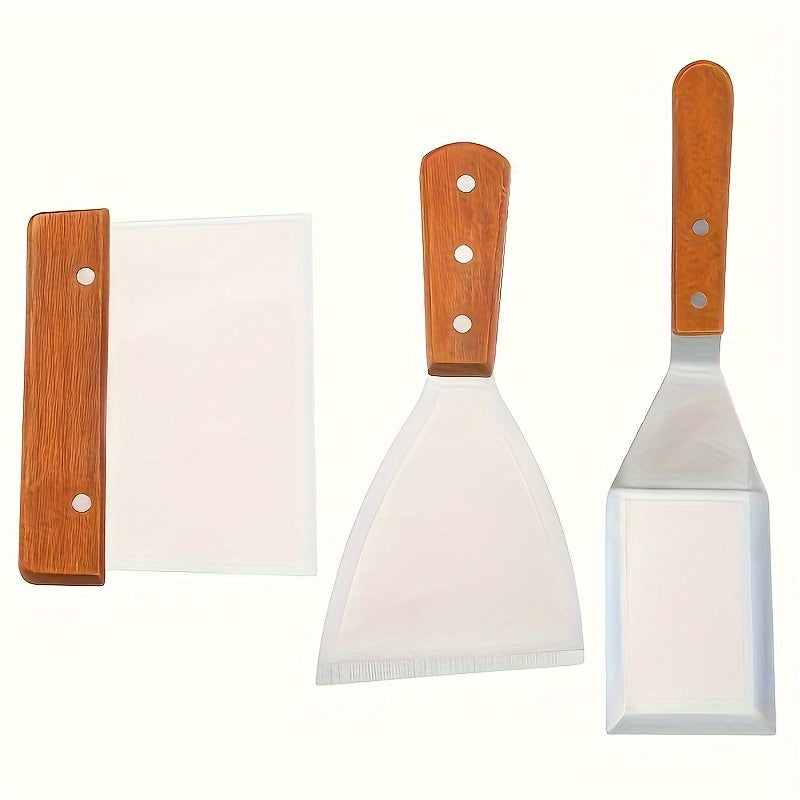 Stainless Steel Bakeware Set with Wooden Handle, Mirror Polished, Smooth Edge, Easy to Clean - Durable Kitchen Tools for Baking, Grilling, Stirring - Metal Utensil Set Ideal for Christmas, Halloween, Thanksgiving