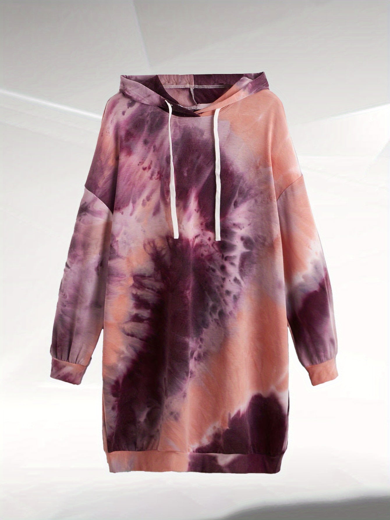 Sixsr Plus Size Casual Sweatshirt, Women's Plus Tie Dye Long Sleeve Drop Shoulder Drawstring Hoodie Long Sweatshirt