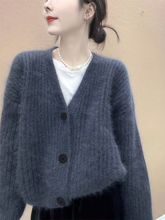 Sixsr Solid Button Down Knit Cardigan, Casual V Neck Long Sleeve Cozy Sweater, Women's Clothing