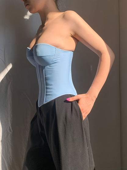 Sixsr  Sweetheart Neck Corset Top, Stylish Solid Color Strapless Top, Women's Clothing