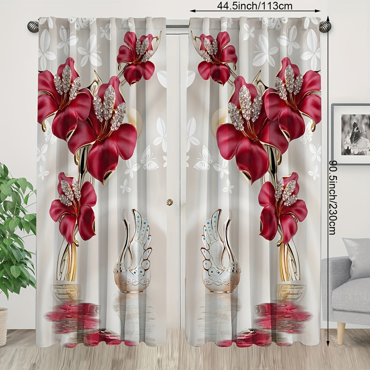 2pcs Floral Printed Curtains, Rod Pocket Window Drapes, Window Treatments For Bedroom Living Room, Home Decoration, Room Decoration