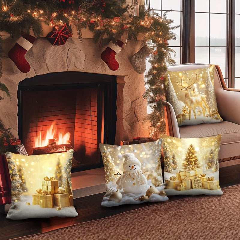 4pcs, Golden Christmas Ball Throw Pillow Covers for Festivals - 4pcs Set, Soft and Comfortable for Living Room and Bedroom Sofa Decoration - 18x18 inches, Zipper Closure, Machine Washable - Perfect for Winter Seasonal Decoration, Pillow Insert Not Include