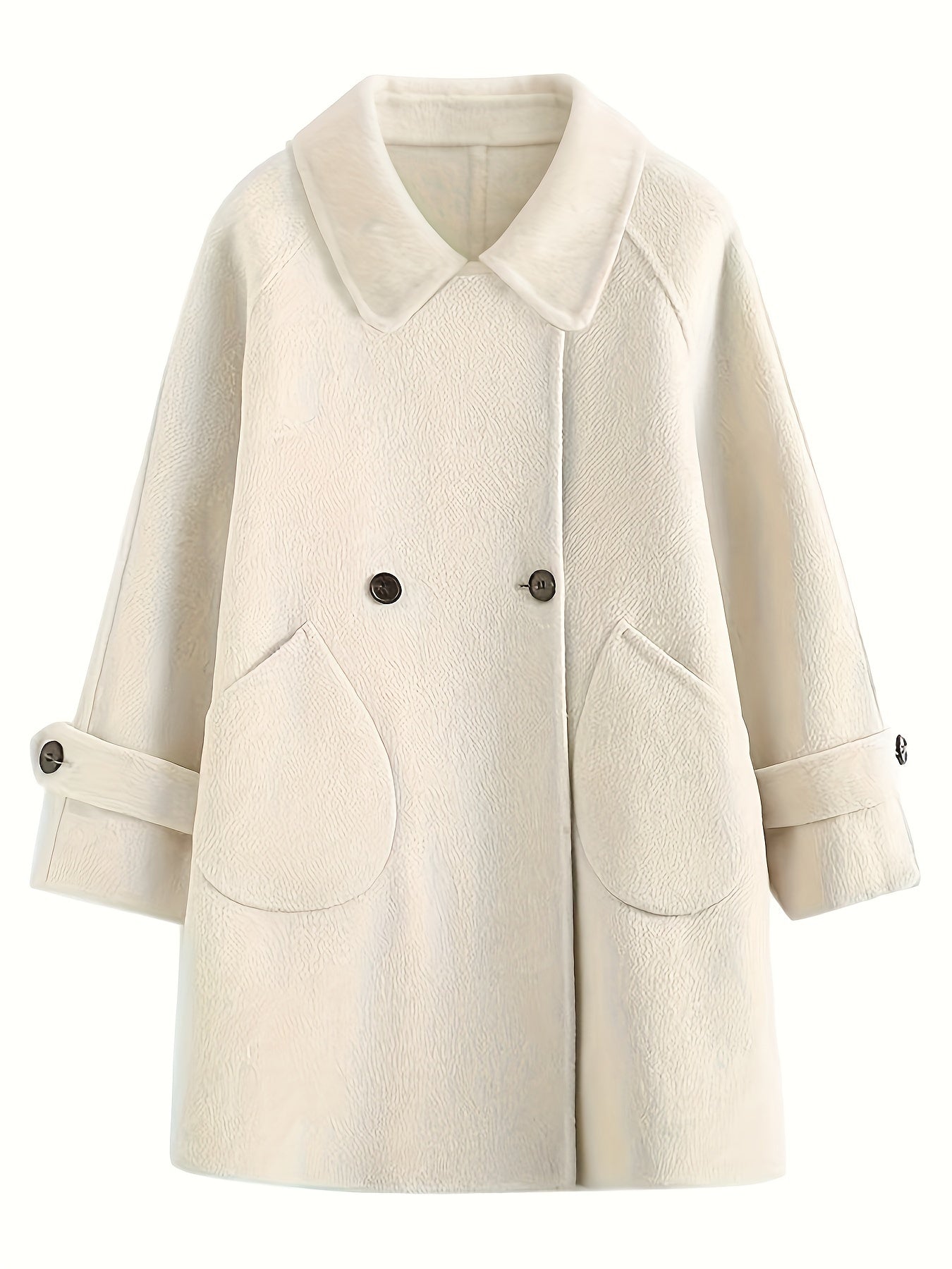 Sixsr Solid Double Breasted Pockets Overcoat, Elegant Long Sleeve Outwear For Fall & Winter, Women's Clothing