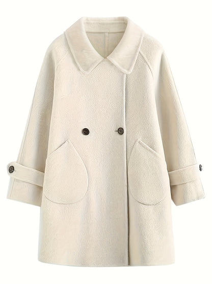 Sixsr Solid Double Breasted Pockets Overcoat, Elegant Long Sleeve Outwear For Fall & Winter, Women's Clothing
