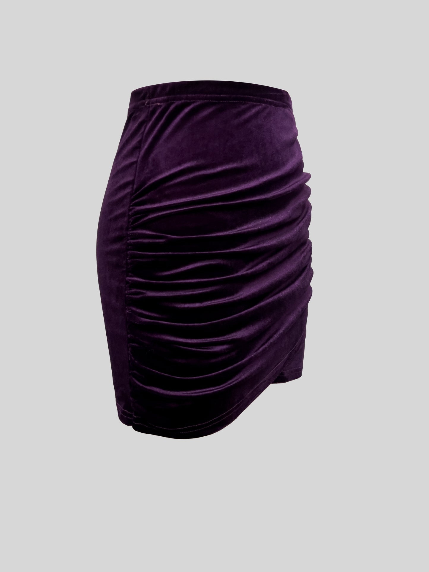 Sixsr Solid Ruched Cross Velvet Skirt, Elegant Bodycon Skirt For Spring & Fall, Women's Clothing