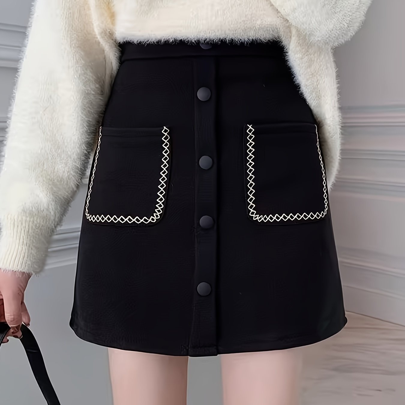 Sixsr Button Decor High Waist Skirt, Chic Dual Pockets A-line Skirt, Women's Clothing