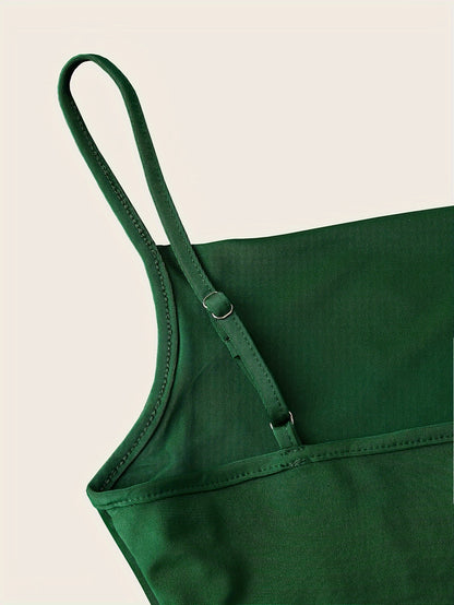Solid Spaghetti Strap Dress, Elegant Sleeveless Cami Dress For Spring & Summer, Women's Clothing