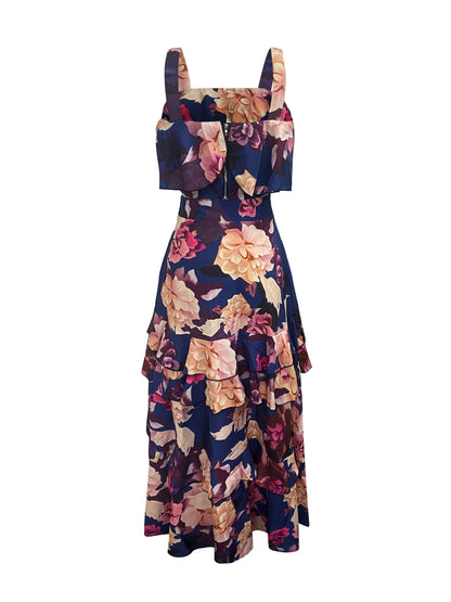 Sixsr  Floral Print Two-piece Skirt Set, Crop Tank Top & Layered Skirt Outfits, Women's Clothing