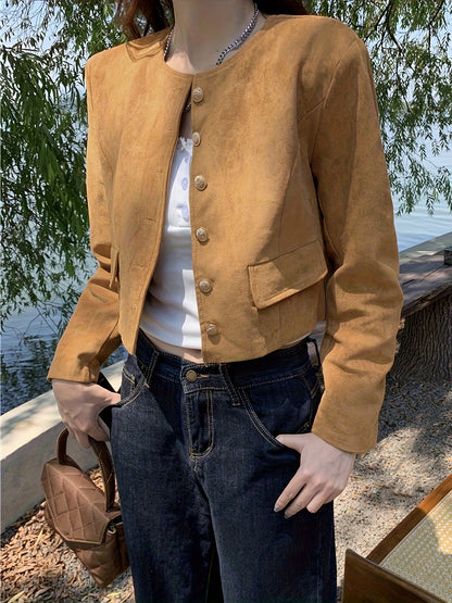 Sixsr Solid Color Button Front Jacket, Chic Long Sleeve Cardigan, Women's Clothing