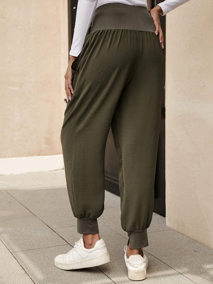 Sixsr Solid Loose Jogger Pants, Casual Elastic Waist Pants With Pocket, Women's Clothing