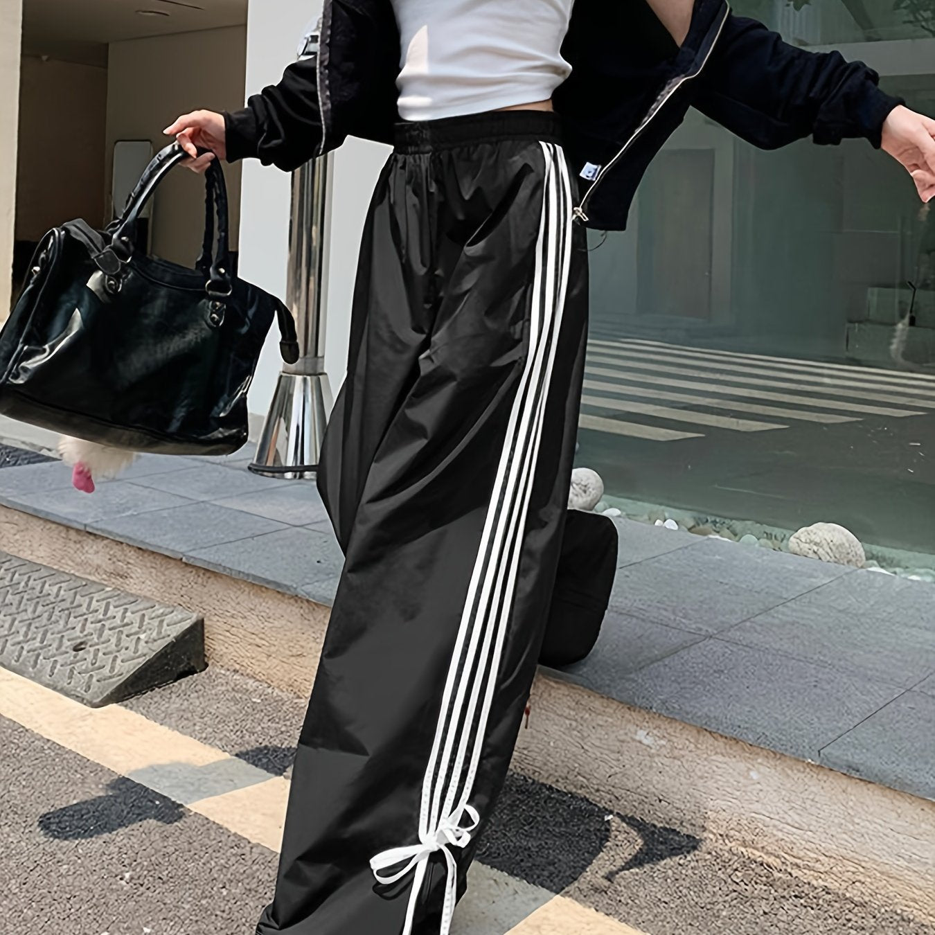 Sixsr Striped Print Loose Pants, Casual Bow Decor Pants For Spring & Fall, Women's Clothing